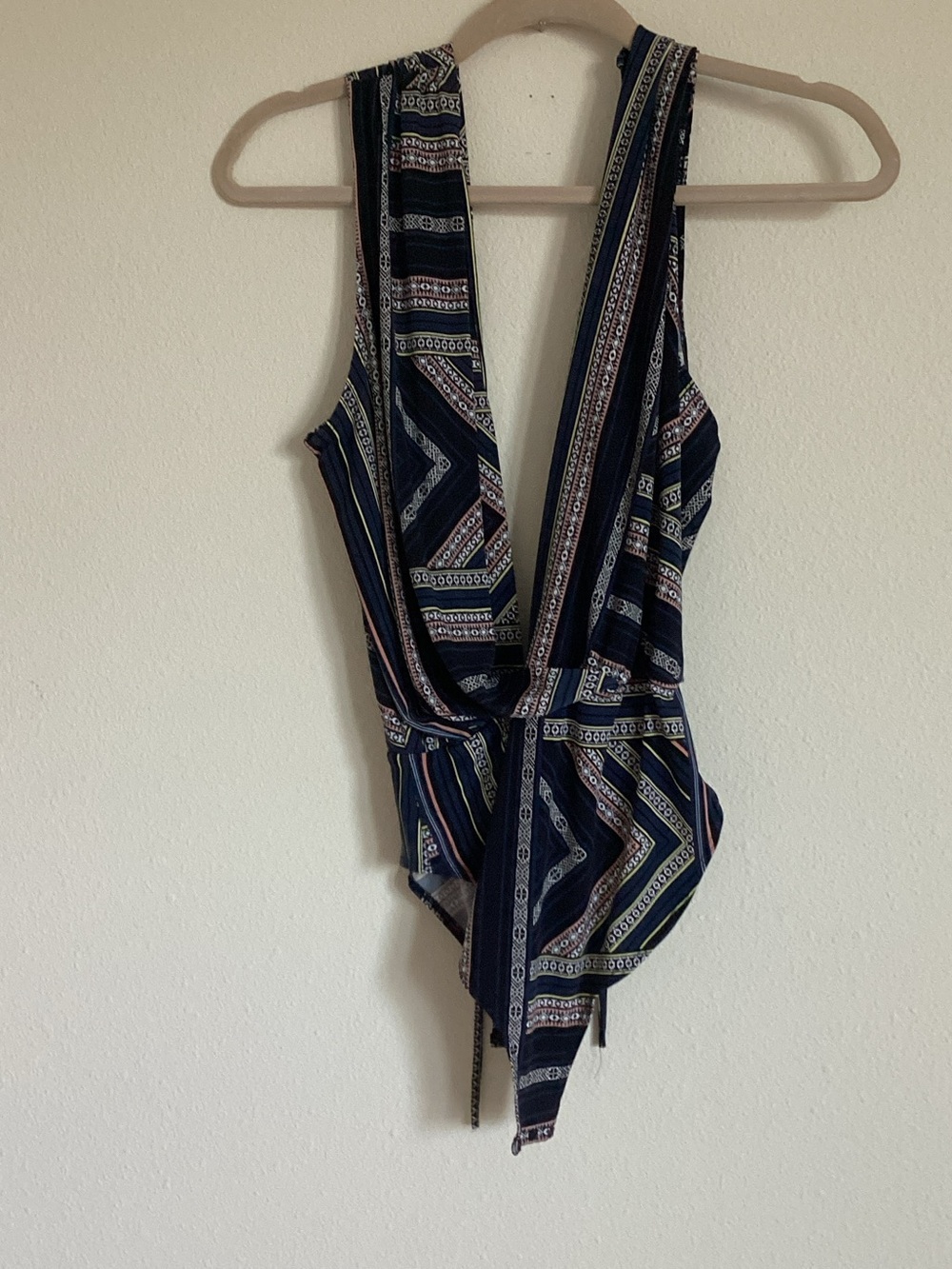 BCBGeneration Navy Patterned Wrap-Front Kids One Piece